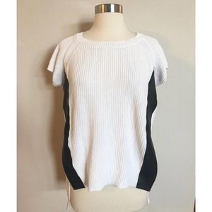 Kenneth Cole Blouse Women Sweater Short Sleeve Faux Leather White Extra Small